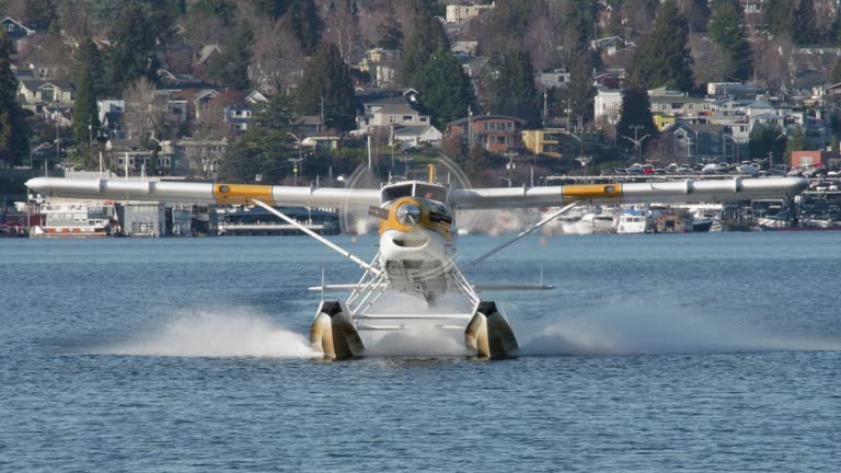 Seaplane Landing on Lake Union in Seattle Washington