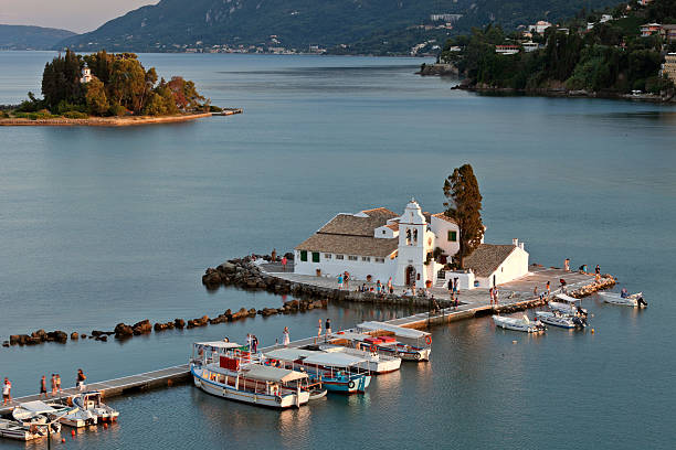 istock Vlacherna monastery at sunset, Corfu, Greece 147559620