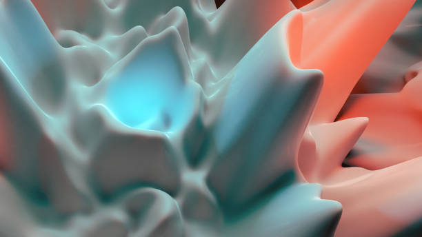 istock Abstract 3d rendering of shape and volume. Red and blue lights. Modern background design, illustration of a futuristic shape 1475599049