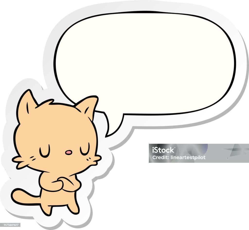 Cat Pin Bubble Example Cute Cartoon Cat With Speech Bubble Sticker Stock Illustration ...