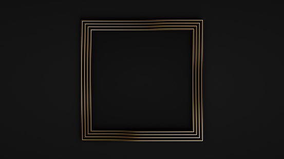 Modern, Trendy Black Background With Golden Lined Empty Space Square For Product Promotion.