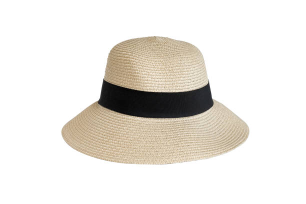 istock Beautiful summer hat with black ribbon, isolated on white 1475602285