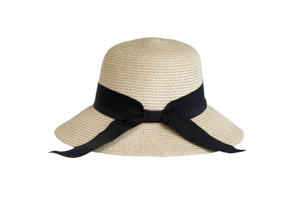 istock Beautiful summer hat with black ribbon, isolated on white 1475602305