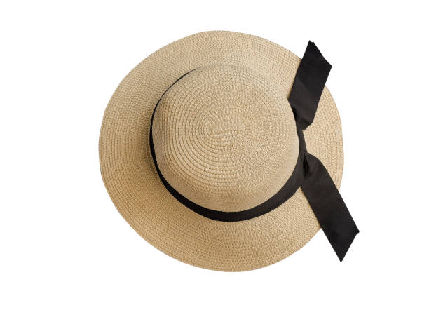 istock Beautiful summer hat with black ribbon, isolated on white 1475602309