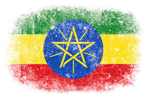 Grunge Ethiopian flag on white background.