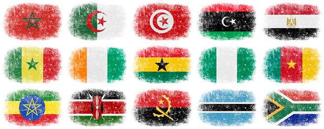 Grunge group of African flags on white background.
