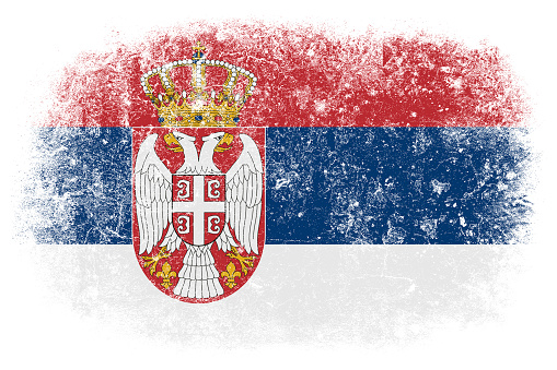 Grunge Serbian flag on white background.