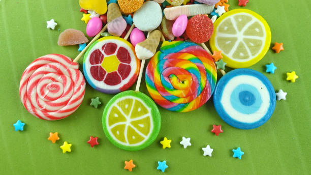 Colorful lollipops and different colored candies