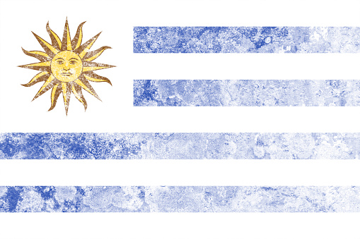 Flag of Uruguay with faded grunge effect perfect for backgrounds and design.