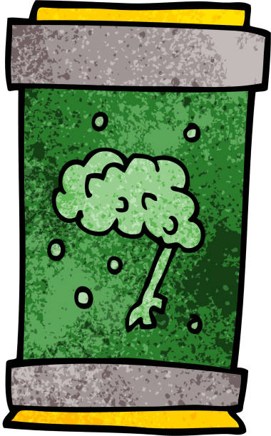cartoon doodle brain in jar cartoon doodle brain in jar brain jar stock illustrations