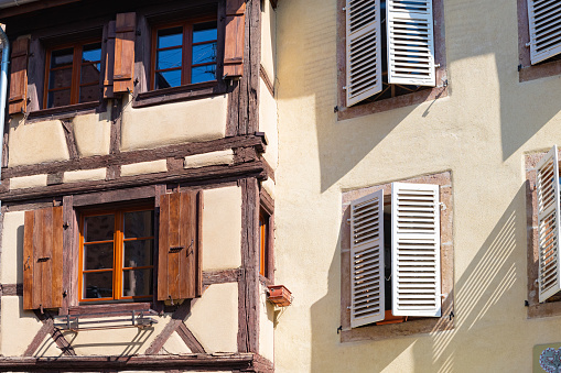 Old window, Flowers, Vintage house, Eguisheim, France