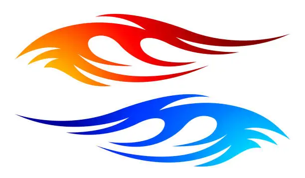 Vector illustration of Tribal fire flame race car body side vinyl sticker vector eps art image file. Burning tires and flames sport car decal. Side speed decoration for cars, auto, truck, boat, suv, motorcycle.