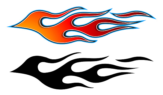 Burning tires and flames car decal vinyl sticker. Racing car tribal fire flames vector art graphic.