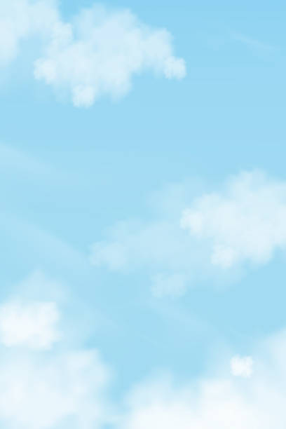 ilustrações, clipart, desenhos animados e ícones de céu azul com fundo de nuvens de altostratus, céu dos desenhos animados do vetor com nuvens cirrus, fundo do pano de fundo para a bandeira vertical sazonal nublada no dia ensolarado primavera ou verão.3d ilustração bela natureza - cloud horizon spring summer