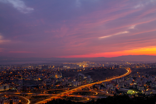 izmir at sunset time city lights are openning neighborhood horizontal still