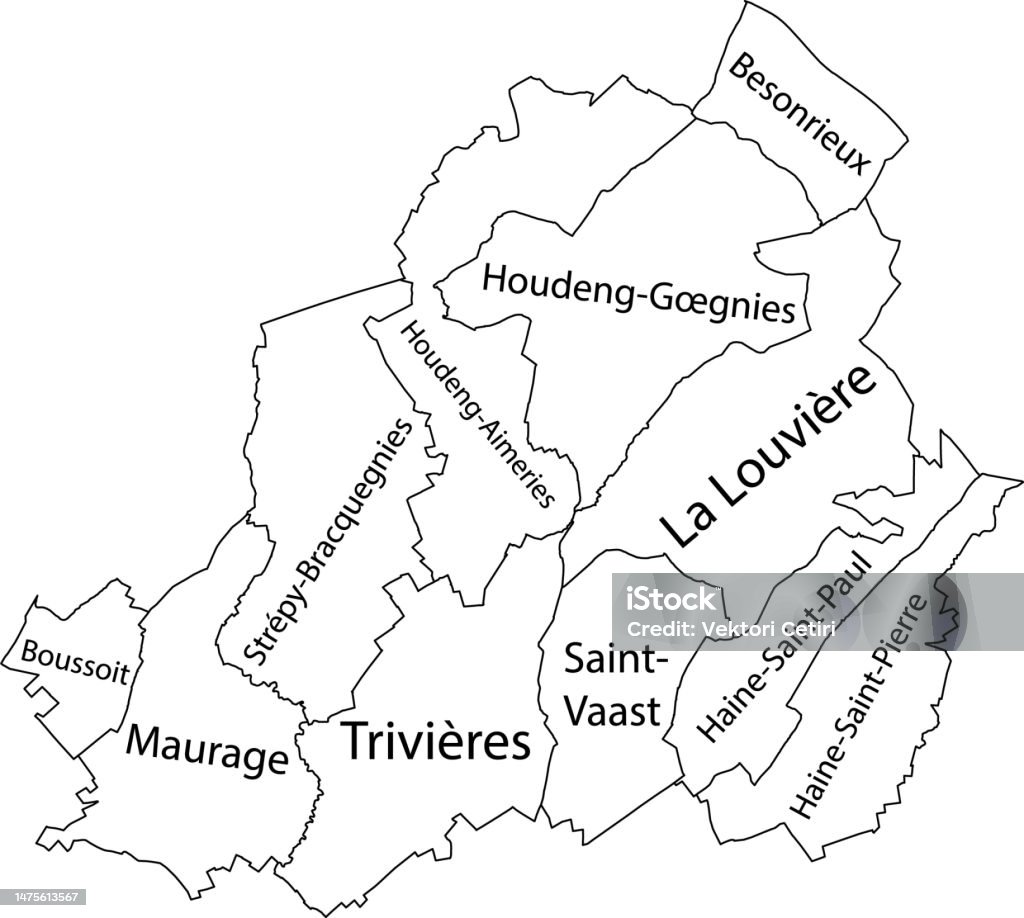 White Tagged Municipalities Map Of La Louvière Belgium Stock ...