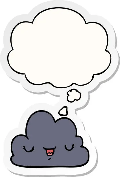 Vector illustration of cute cartoon cloud with thought bubble as a printed sticker