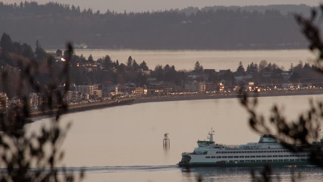 Washington State Ferry Passing Alki Beach in West Seattle