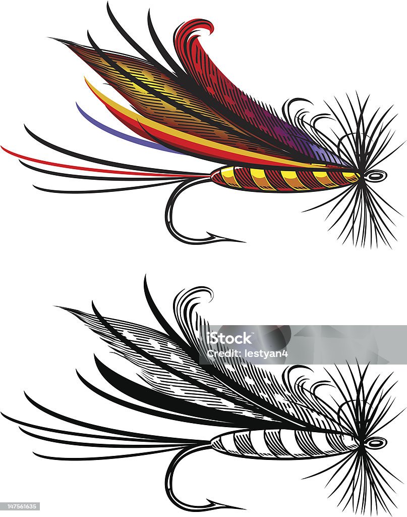 Ilustración vectorial de pesca con mosca - arte vectorial de Pesca con mosca libre de derechos