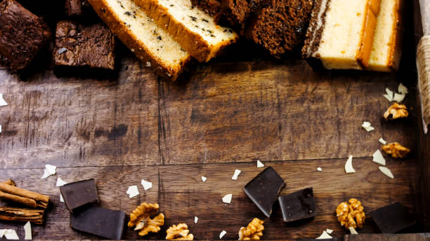 istock Different kinds of cakes arranged on a wooden tray 1475617671