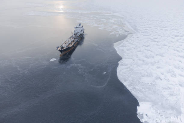 istock Ship for transporting petroleum products in Arctic waters 1475620752