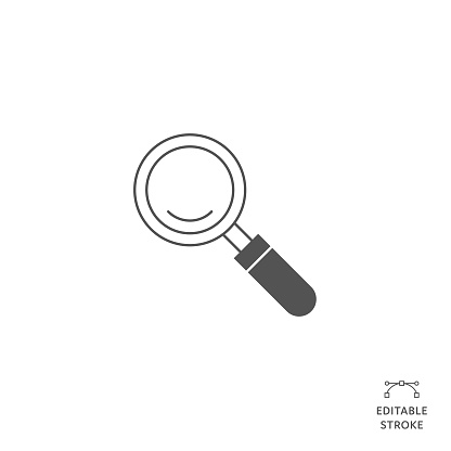 Magnifying Glass Flat Line Icon with Editable Stroke. The Icon is suitable for web design, mobile apps, UI, UX, and GUI design.