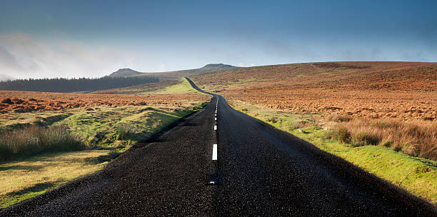 Road to Success ? Or Nowhere ? A deserted road across Dartmoor in Devon, England. dartmoor photos stock pictures, royalty-free photos & images