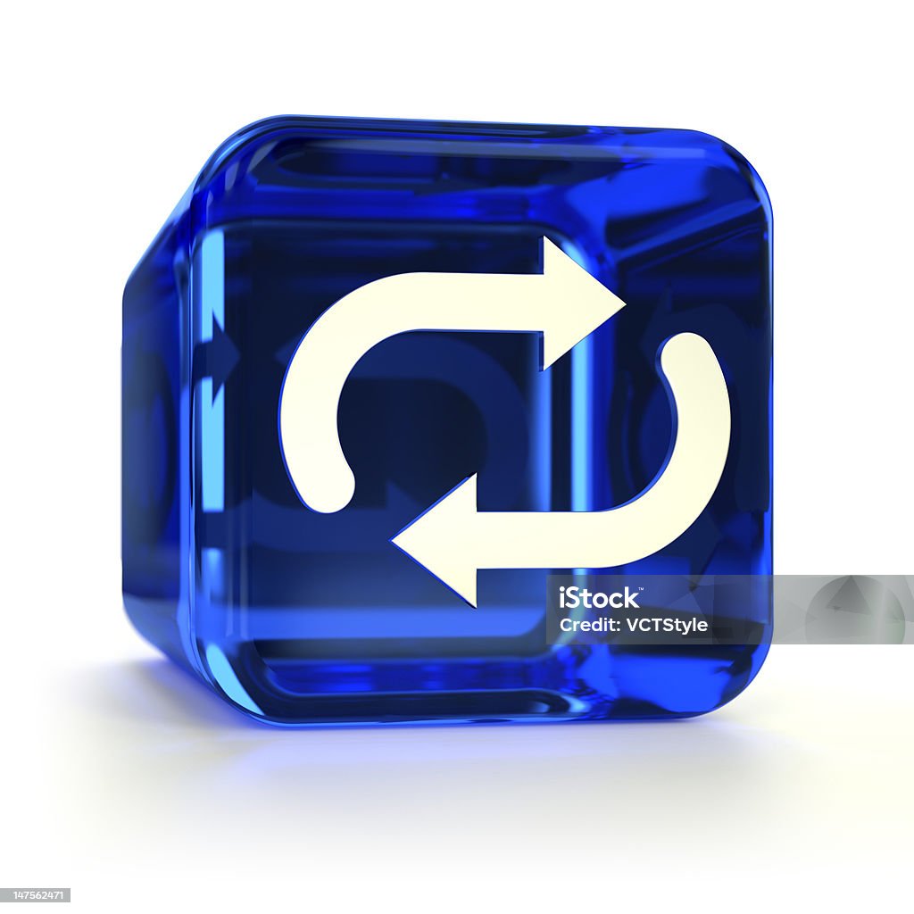 Blue Sync Icon Blue glass sync computer icon. Part of an icon set. Arrow Symbol Stock Photo