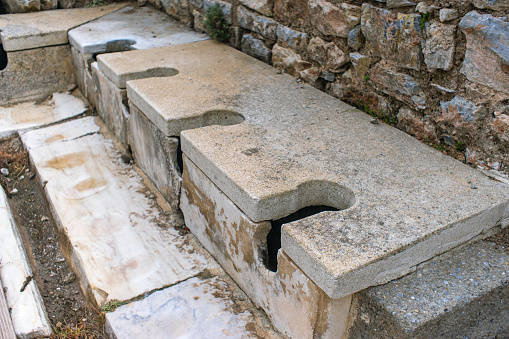 View of ancient toilets in Ephesus Ancient City, Turkey.