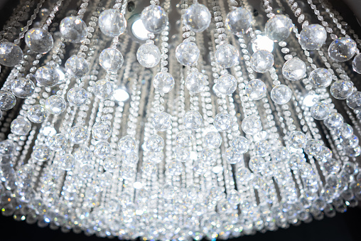 Close up Brass chandelier with crystal.