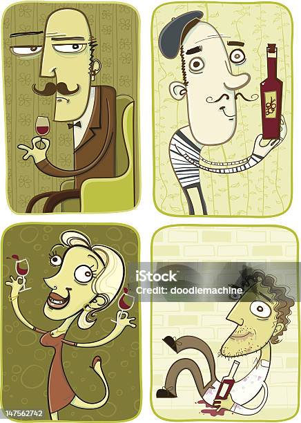 Ilustración de Los Amantes Del Vino y más Vectores Libres de Derechos de Hombres - Hombres, Humor, Conocedor