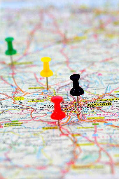 istock Map of Madrid in Spain with pushpins 147562757