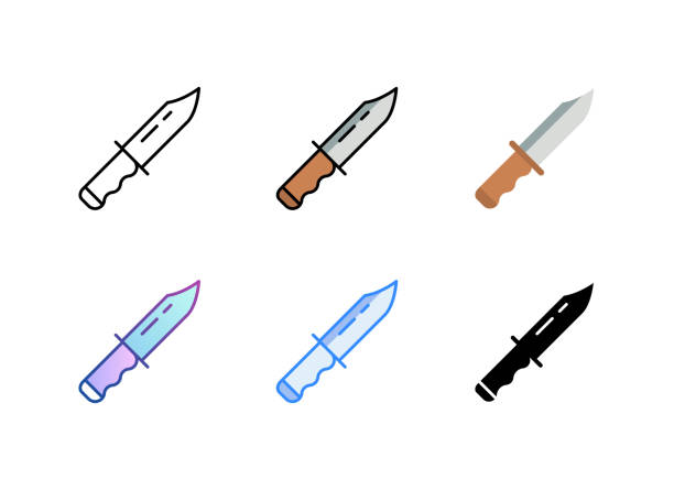 ilustrações de stock, clip art, desenhos animados e ícones de hunting knife icon. 6 different styles. editable stroke. - weapon dagger hunting hunter