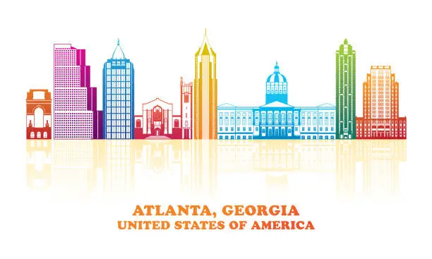 Vector illustration of Colourfull Skyline panorama of Atlanta, Georgia, United States