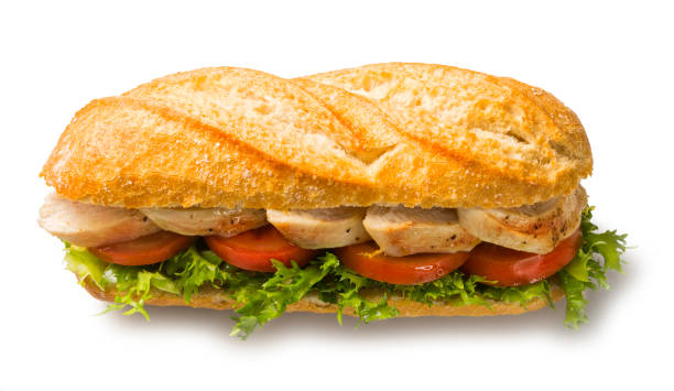 Chicken sandwich Chicken sandwich with lettuce isolated over white background spanish hamburger stock pictures, royalty-free photos & images