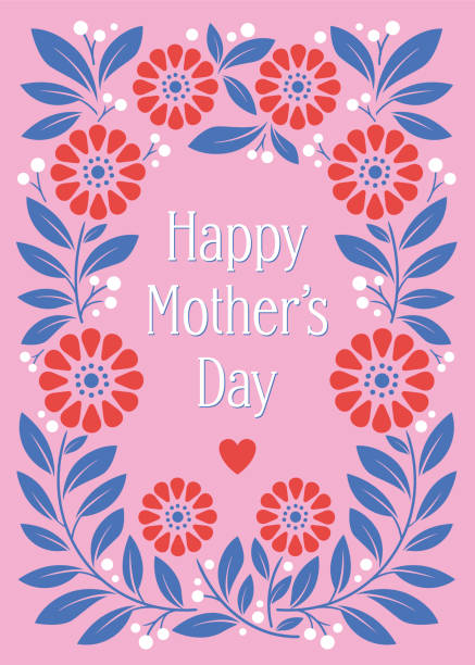 illustrations, cliparts, dessins animés et icônes de carte de fête des mères avec cadre floral. - mother family vertical flower