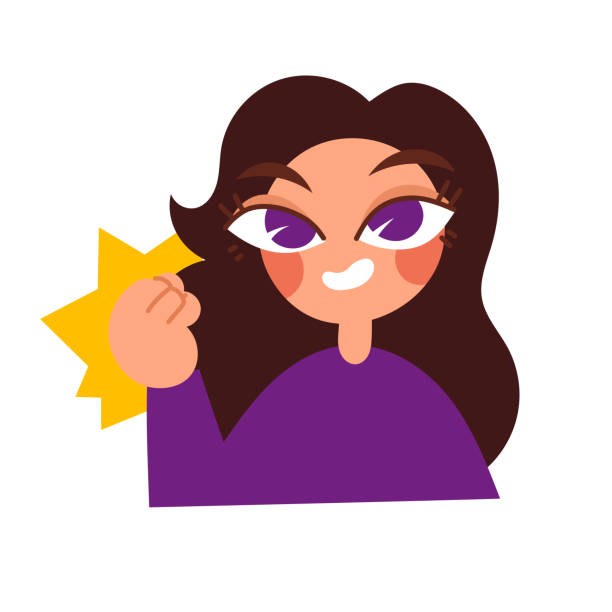 ilustrações de stock, clip art, desenhos animados e ícones de belief in yourself, achievement of the goal. only forward. go to your dream. self-confidence. a high self-evaluation. confident woman with clenched fist. cartoon vector flat illustration. - women scarf sparse day