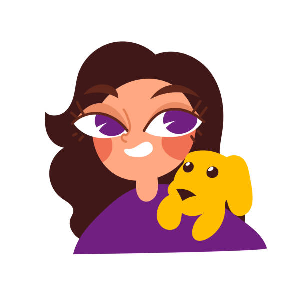 ilustrações de stock, clip art, desenhos animados e ícones de the girl pets the dog. kids hugging domestic dogs vector illustration, happy girls and smiling with puppies illustration. people keep little cute dogs and puppies. vector. - child domestic cat little boys pets