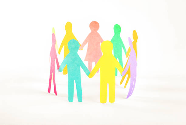 istock Paper human figures making circle on white background. Diversity and Inclusion concept 1475642779