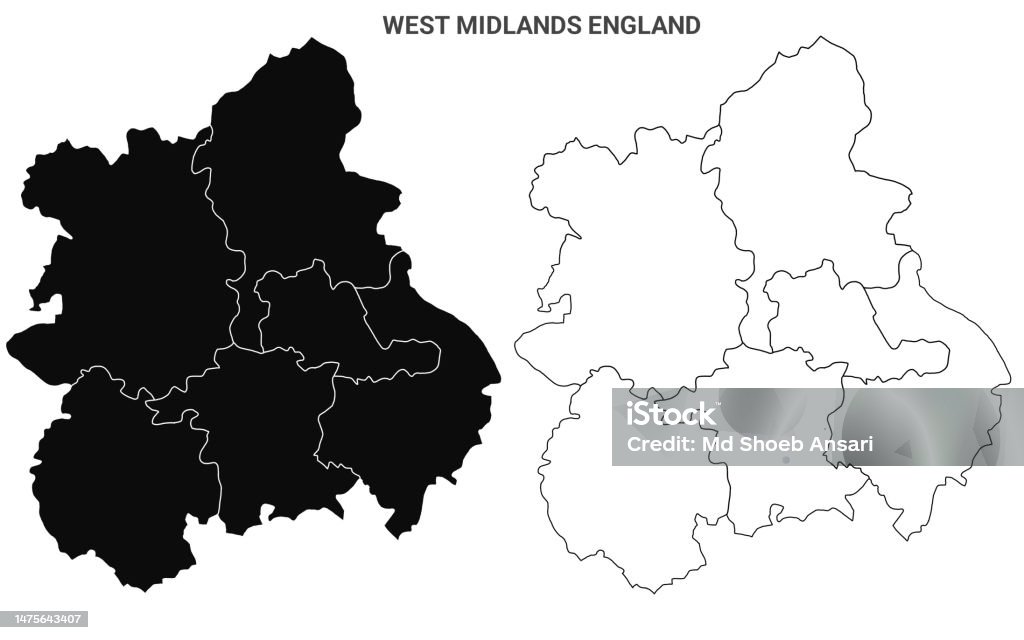 Midlands In Uk Map West Midlands England Administrative Map Set Blank Outline Map Stock ...