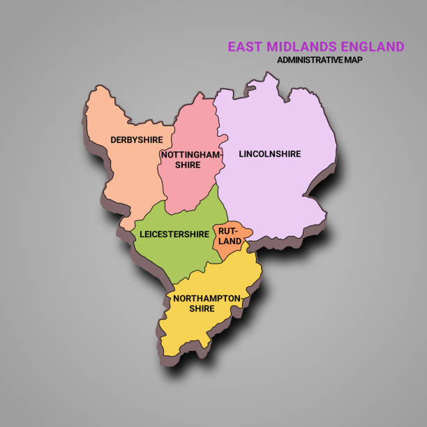 3d Rendering High Quality Map Of East Midlands England Is A Region Of 3d Rendering High Quality Map Of East Midlands England Is A Region Of England With Borders 