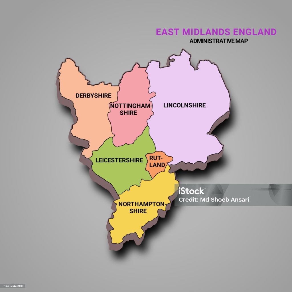 3d Rendering High Quality Map Of East Midlands England Is A Region Of 3d Rendering High Quality Map Of East Midlands England Is A Region Of