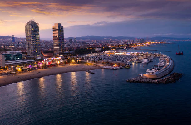 istock Drone view of the evening Barcelona 1475651989