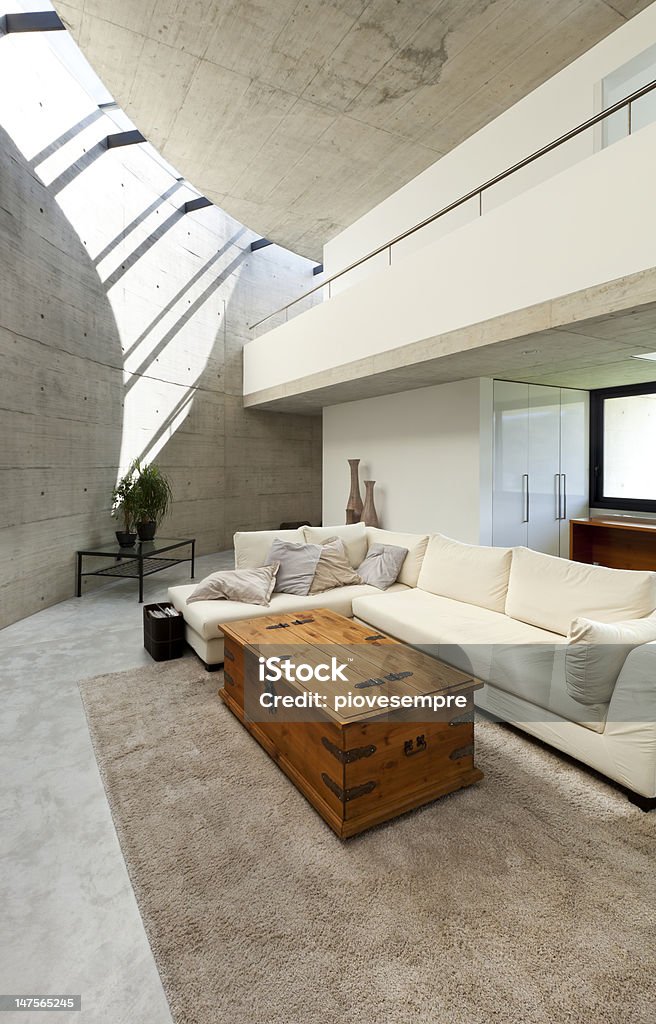 interior, living room beautiful modern house in cement, interior, living room Carpet - Decor Stock Photo