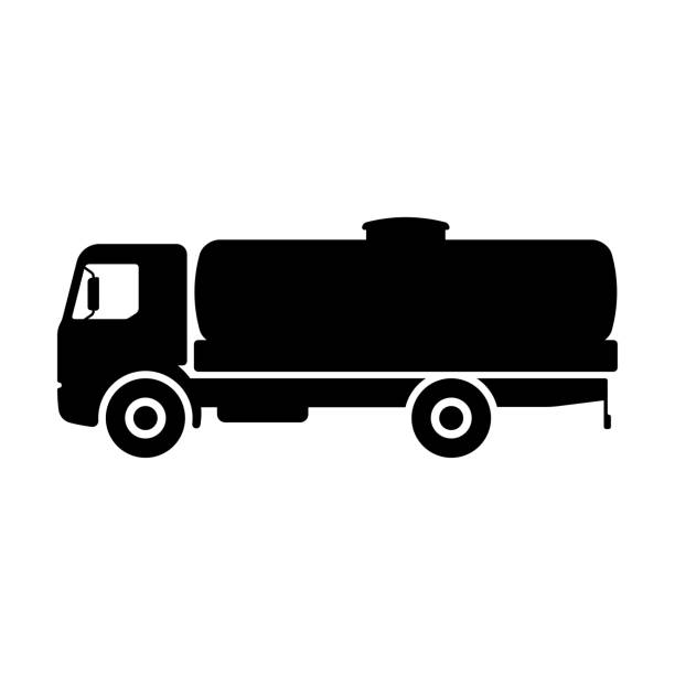 ilustrações, clipart, desenhos animados e ícones de ícone do caminhão-tanque. silhueta preta. vista lateral. vetor simples ilustração gráfica plana. objeto isolado em um fundo branco. isolar. - truck fuel tanker semi truck milk tanker