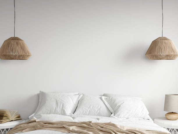istock Blank wall mockup in bedroom interior, bedroom interior background, 3d render 1475660405