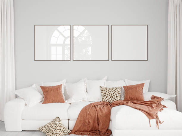 istock Frame mockup in living room Interior, poster mockup, 3d render 1475660591