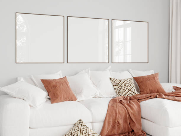 istock Frame mockup in living room Interior, poster mockup, 3d render 1475660685