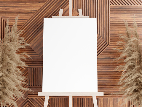 Canvas mockup, easel mockup, wedding mockup, sign Interior mockup, 3d render