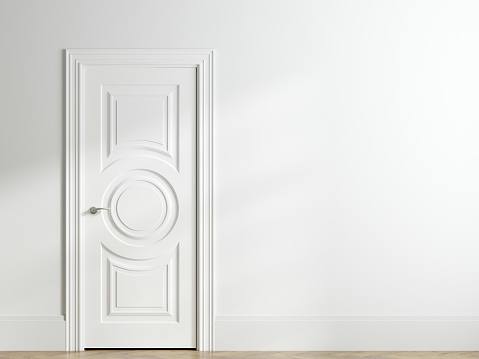 White Empty Interior Background with door, 3d render
